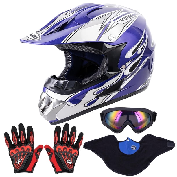 Casco de motocross OUMURS para adultos con gafas, guantes y máscara, color azul