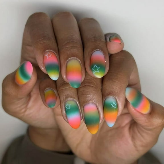 KUFptva Almond Press on Nails Glossy Fake Nails Stick on Nails in 12 Sizes French Nails Tips for DIYS Nails Art Decorations