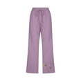 thumbnail image 4 of Virmaxy Womens Wide-Leg Capris Pants Small Printed Drawstring Cotton Linen Casual Loose Leisure Wide Leg Straight Pants With Pockets 7 Pants Purple-C 2XL, 4 of 5