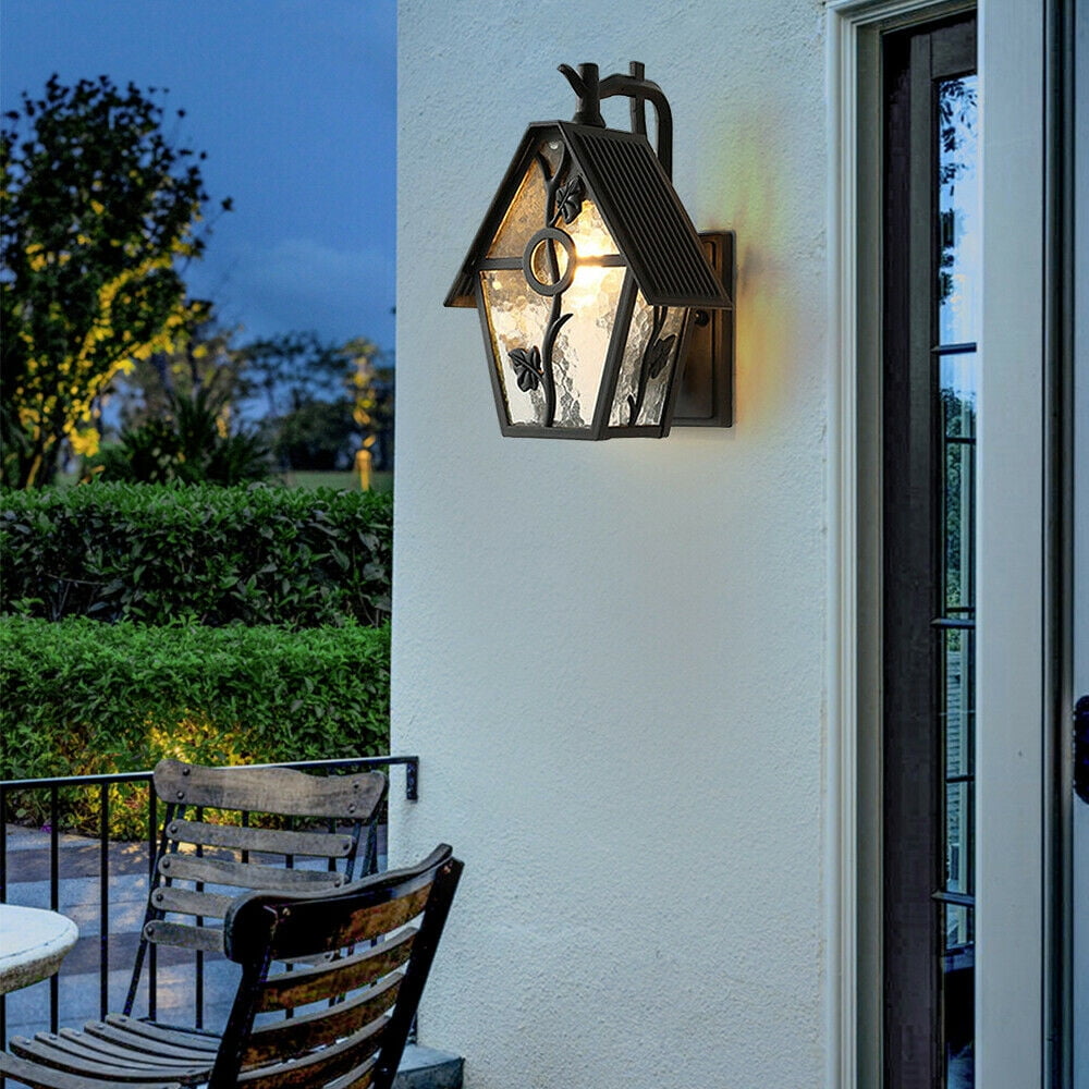 Outdoor Wall Light Fixtures Black 15" H Exterior Wall Lantern Waterproof Vintage Outside Lighting Sconce Wall Mount Porch Lights w/Glass Shade for House, Garage