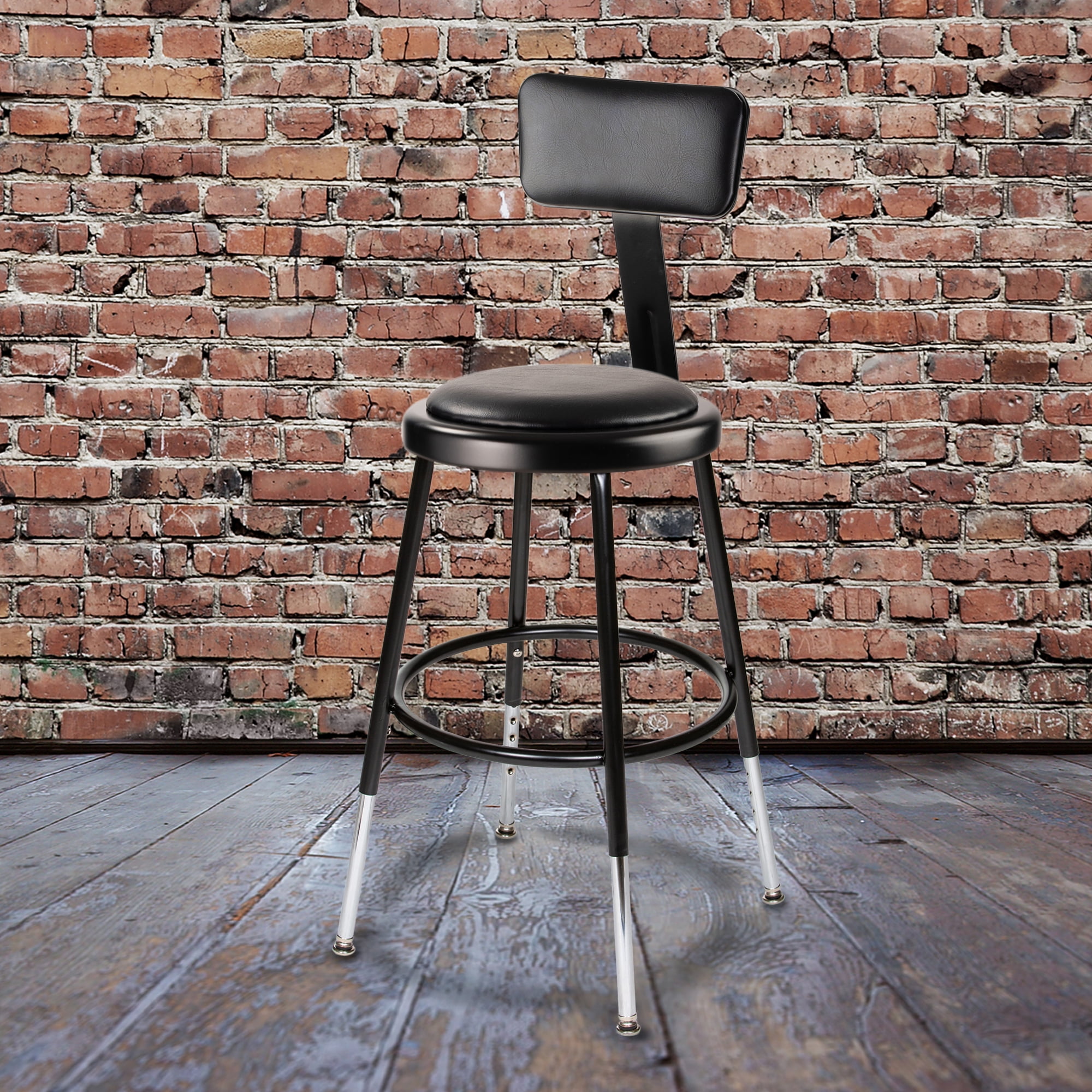 Hampden Furnishings Otto 19"-27" Adjustable Steel Science Stool with Backrest, Black, 2 Pk