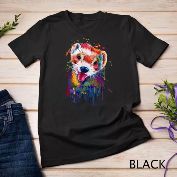 Ferret Face Graphics Hand Drawn Splash Art Ferret Pet Lover T-Shirt