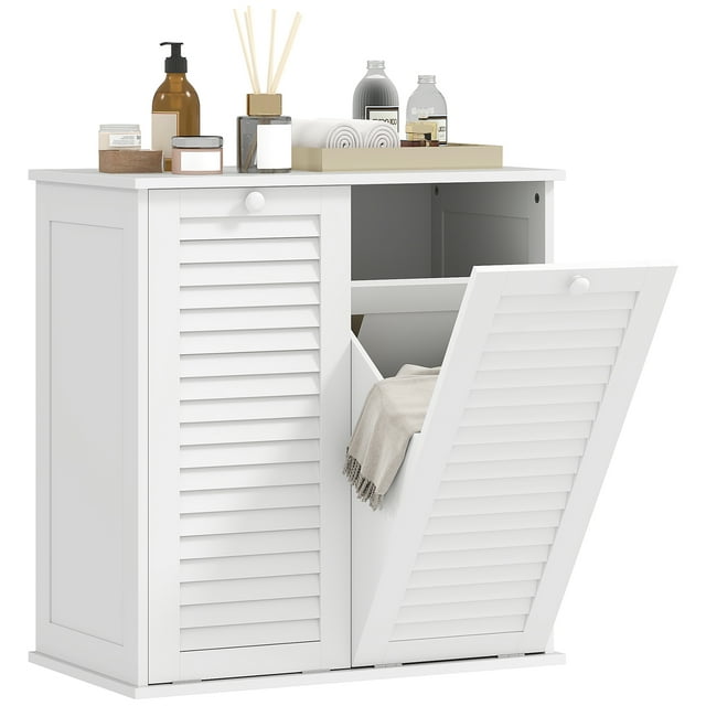HOMCOM Tilt Out Laundry Hamper Cabinet with 2 Baskets and 2 Doors, White
