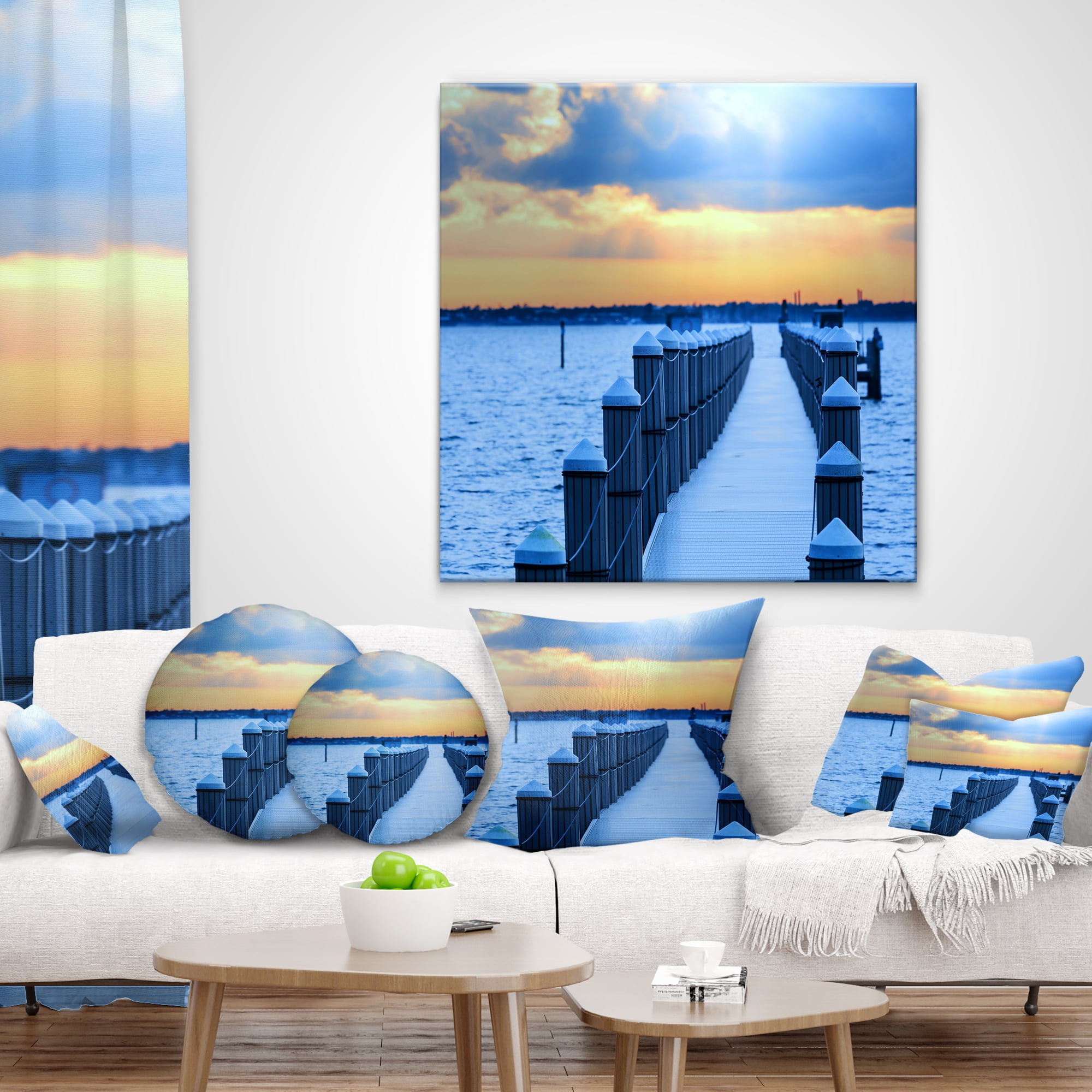 Designart Fantastic Blue Boardwalk and Seashore - Bridge Throw Pillow - 12x20