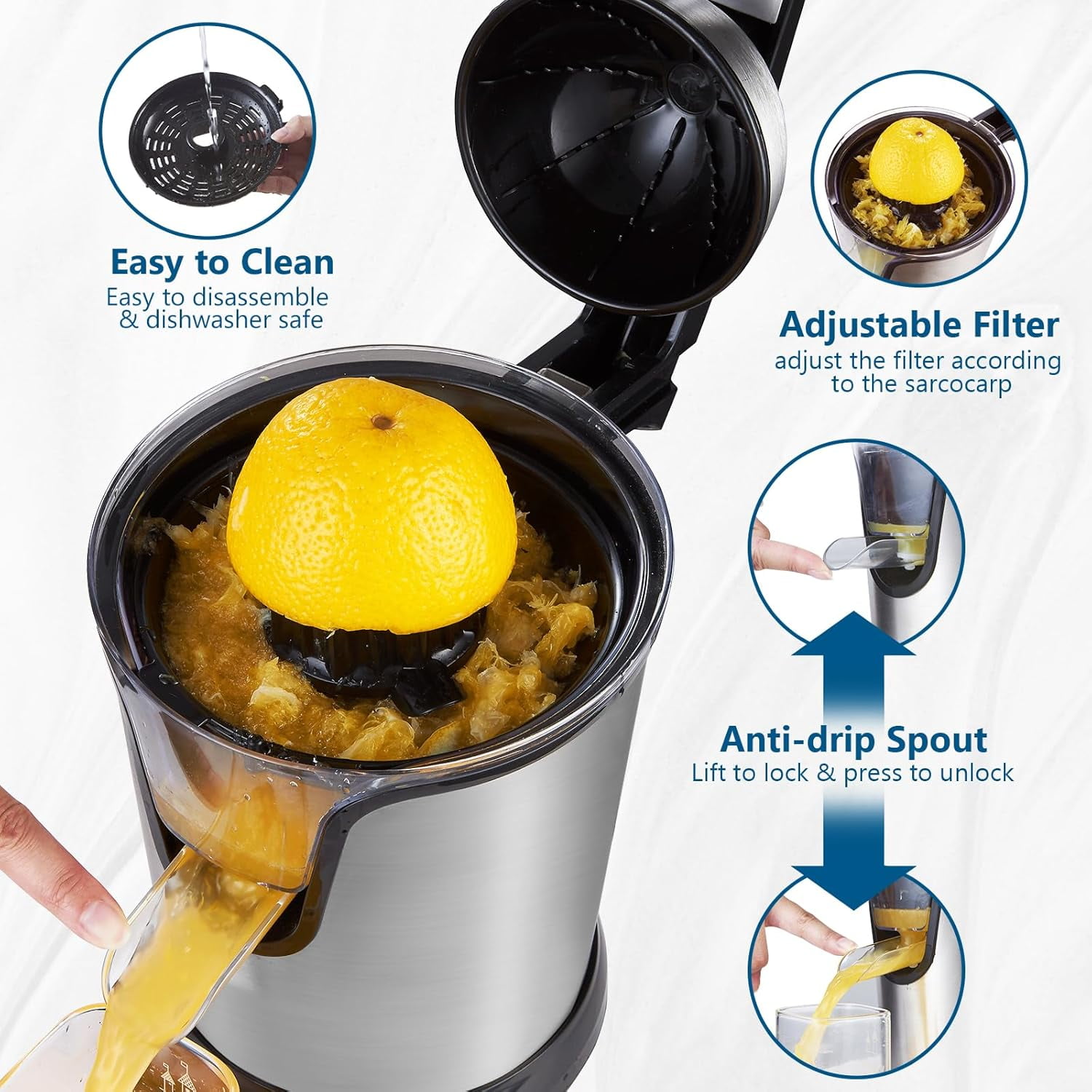 Electric Citrus Juicer Stainless Steel Hands  Lime Grapefruit Squeezer for Fresh