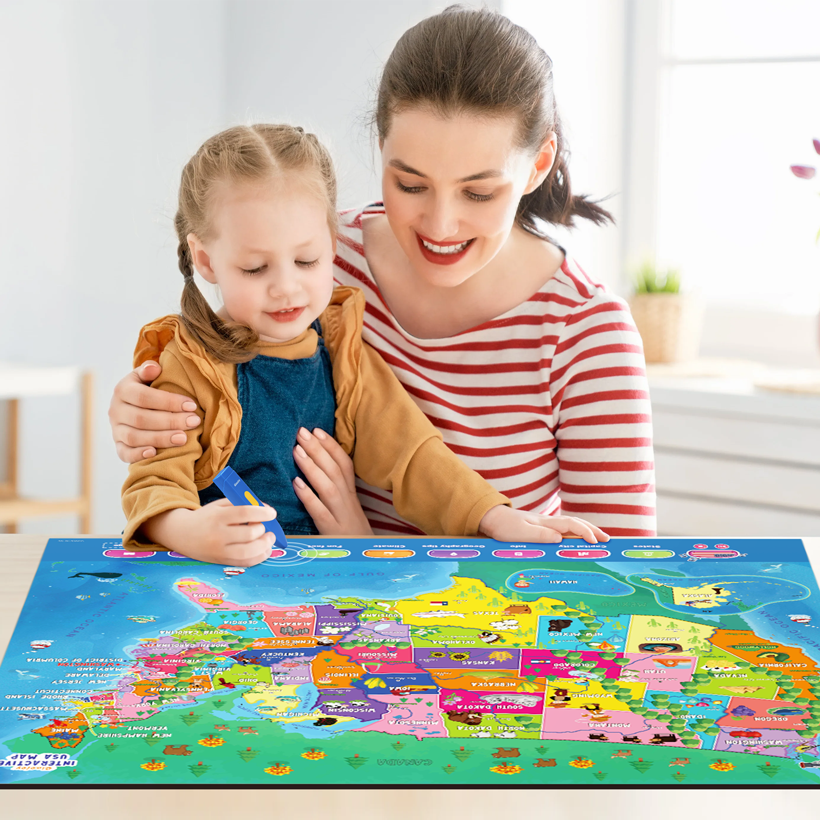 Interactive Talking USA Map for Kids Learning and Educational Toys, Interactive Map Poster, Geography Educational Game, Christmas Birthday Gifts for Age 3-15 Kids