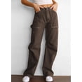 thumbnail image 3 of Women 6 Pockets High Waisted Cargo Pants Wide Leg Casual Pants Combat Military Trouser US 4-18, 3 of 12