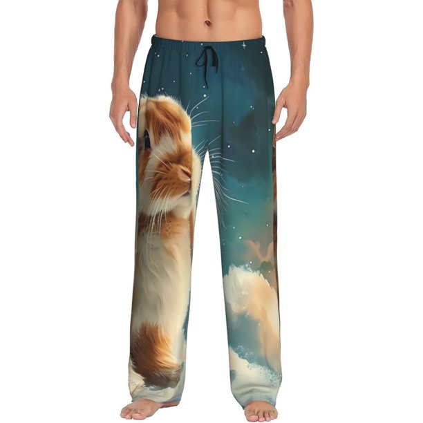 Balery Starry Sky Cloud Cute Rabbit Pantalones de pijama para hombre, pijama ultraligero, pantalón de descanso-Large