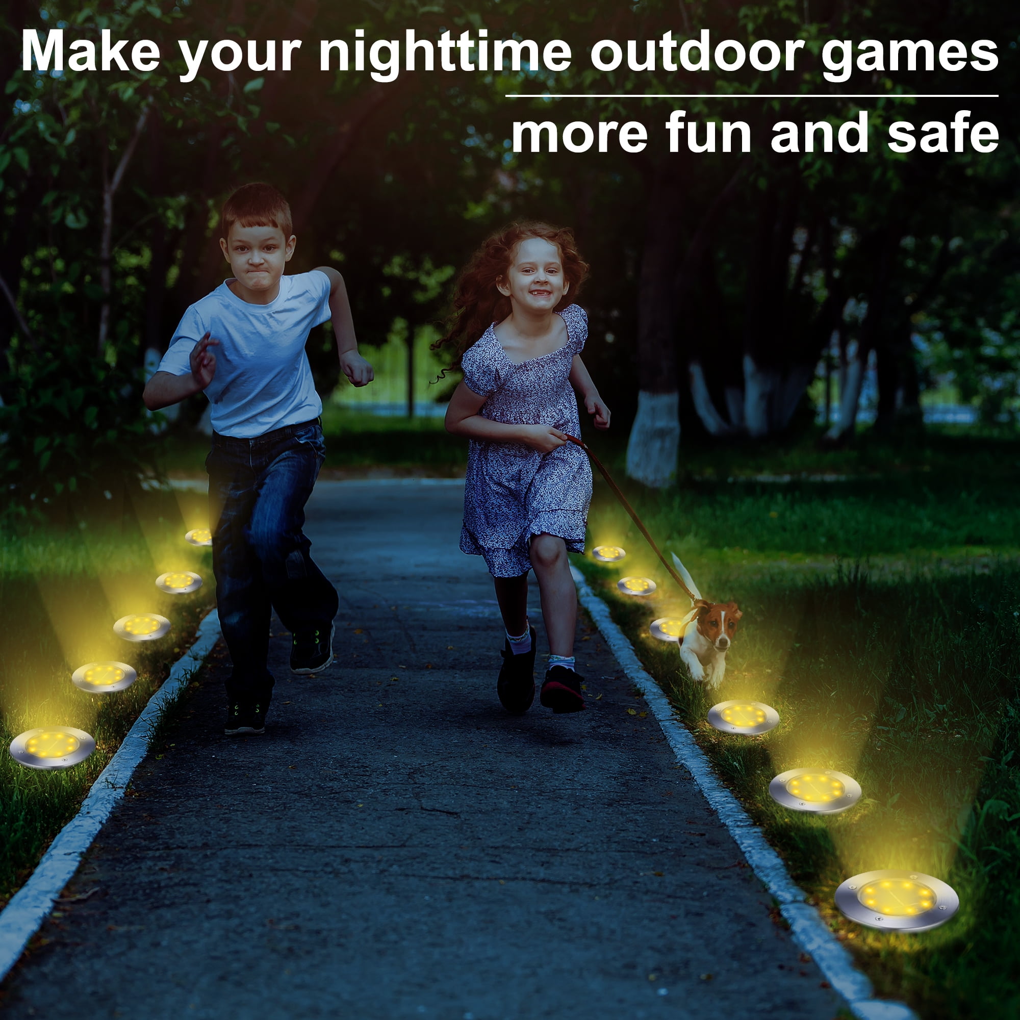 Toodour 12 Pack Solar Ground Lights Outdoor, 8 LED Waterproof Solar Powered in-Ground Disk Lights for Garden Patio Yard Lawn Driveway Pathway, Warm White