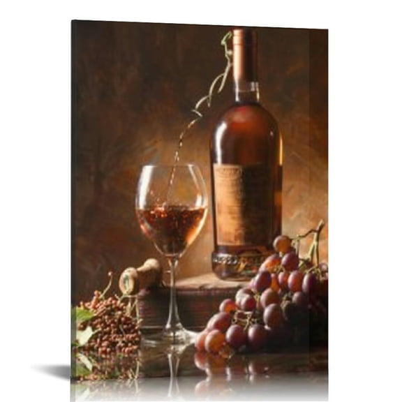 Acheng Kitchen Wall Decor Red Wine Cups HD Modern Framed Wall Art Drink Food and Beverage Restaurant Canvas Prints Pictures Paintings Wine Glass Barrel for Dining Room picture 1