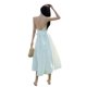 thumbnail image 1 of Vestido de satén con tirantes finos para mujer, vestido elegante de color puro con cuello en V, pajarita, espalda cruzada, para playa, blanco, L, 1 of 8