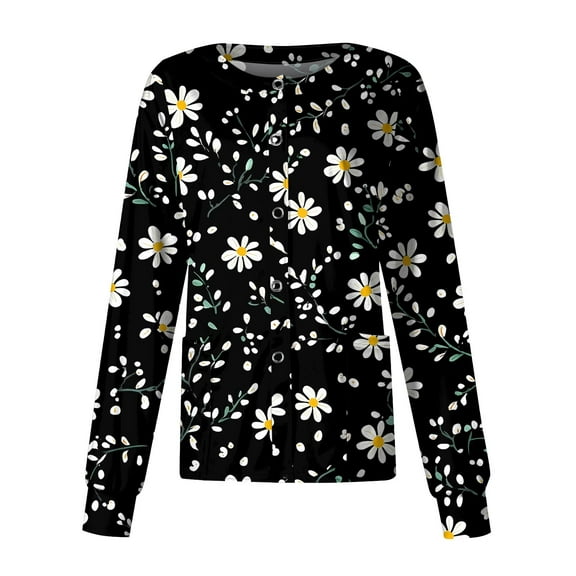 SAATLERI Plus Size Nurse Jackets for Women Floral Print Open Front Scrub Tops Lightweight Stretch Scrub Jacket Medical Nursing Uniforms with Pockets