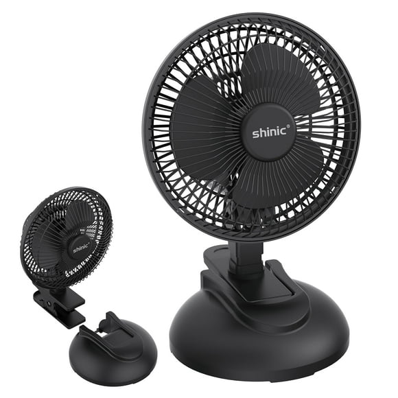 Shinic Ventilador con clip de 6.0 in con abrazadera fuerte, potente flujo de aire, inclinación ajustable, ventilador de escritorio de refrigeración silencioso para RV, dormitorio, hogar, oficina, coch