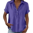 thumbnail image 4 of Duoif Women Lapel Collar Cotton Linen Top Short Sleeve High Low Hem Casual Blouse Summer 2026 Lightweight Breathable Loose Fit Daily Wear Vacation, Purple, M, 4 of 8