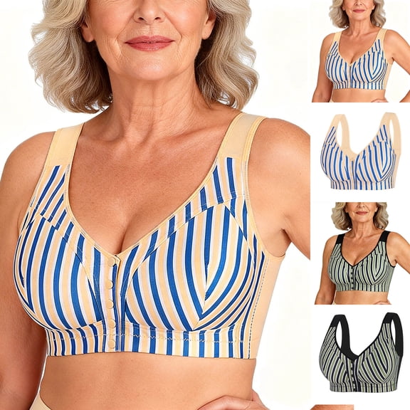 Stamzod Tshirt Bras for Women Plus Size Fashion Striped Push Up Bra No Underwire Sport Bras Everyday Bralette