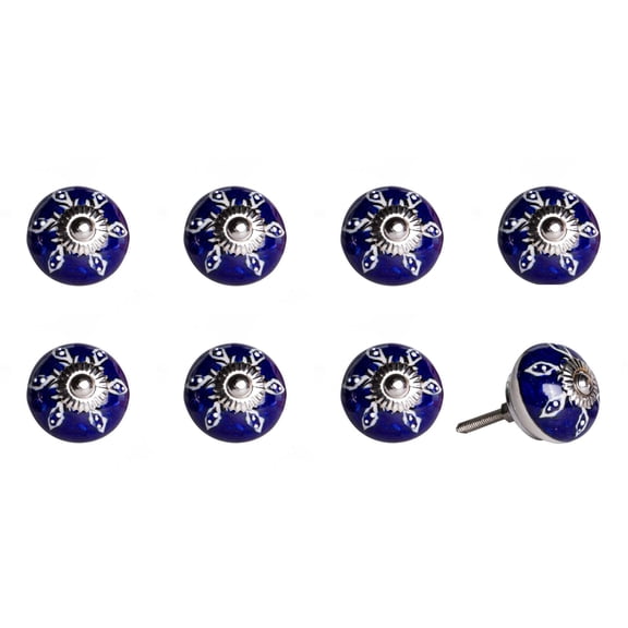 1.5" x 1.5" x 1.5" Hues Of White Navy And Silver Knobs 8 Pack