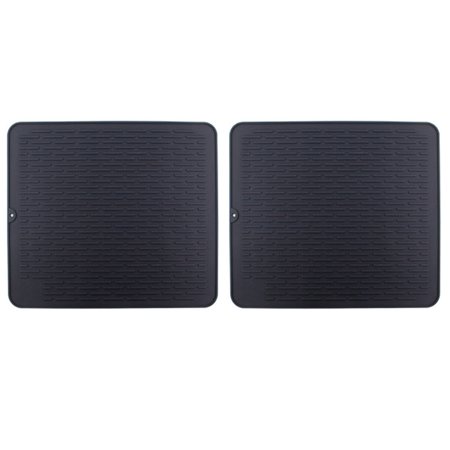 

2X Placemat Dish Drying Kitchen Draining Table Drain Mat Sink Non- Pad Durable Pot Holder Cup Coaster Black