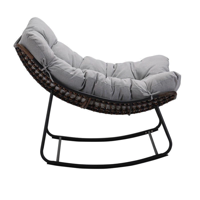 Papasan Patio Rocking Chair, Indoor/Outdoor Use Armless Wicker Recliner Chair