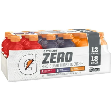 (18 Bottles) Gatorade Zero Fruit Punch, Grape and Orange Sports Drink, 12 fl oz