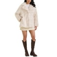 thumbnail image 2 of INSPIRE CHIC Women's Faux Fur Coat Fluffy Long Sleeve Lapel Winter Outerwear Coat M Beige, 2 of 6