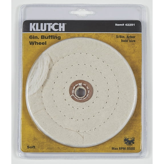Klutch 6in. Soft Buffing Wheel, 5/8in. Arbor, For Use on Bench Grinder