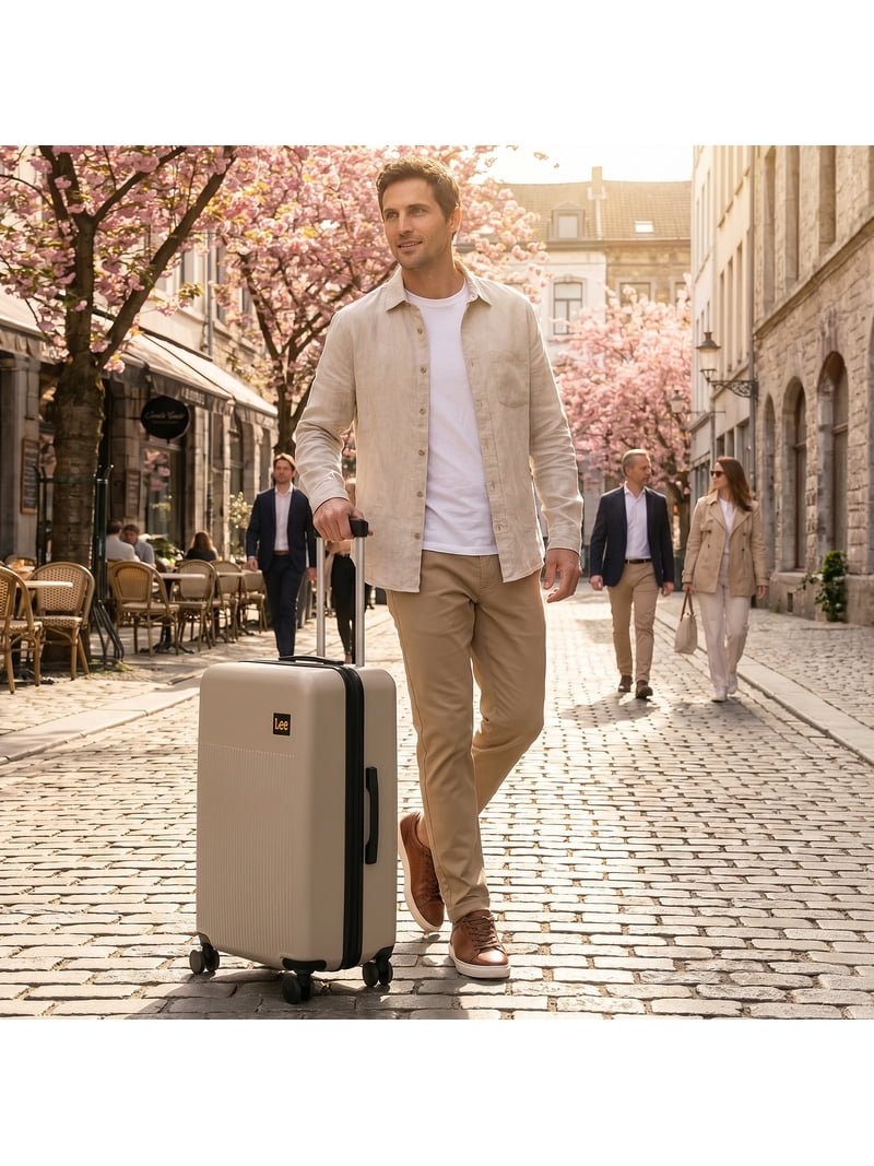 Lee 21 in Unisex Carry-On Luggage, Beige with Expandable Design