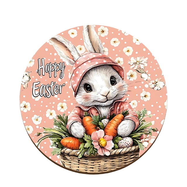Easter Bunny Wooden Coaster Set, 4 Pack Heat Resistant Cup Mats for Coffee Tea Mugs, Cute Rabbit Table Protector for Dining Table Desk Countertop, Splinter Free Solid Woo