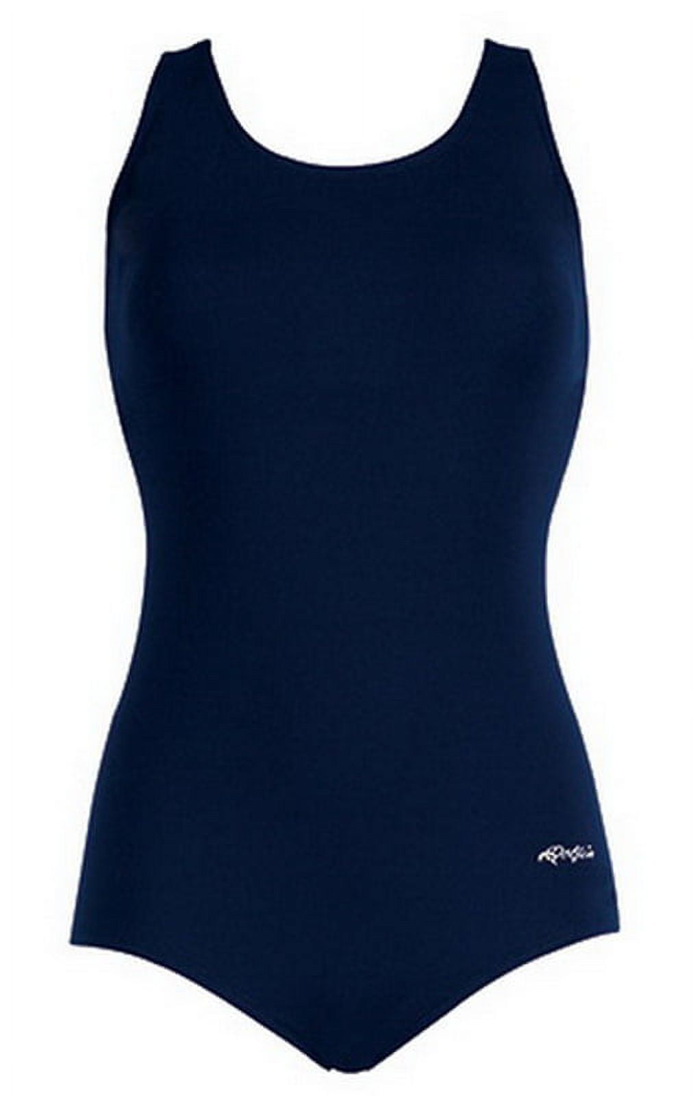 Dolfin Aquashape Women's Solid Conservative Lap Swimsuit in Black, Size 16