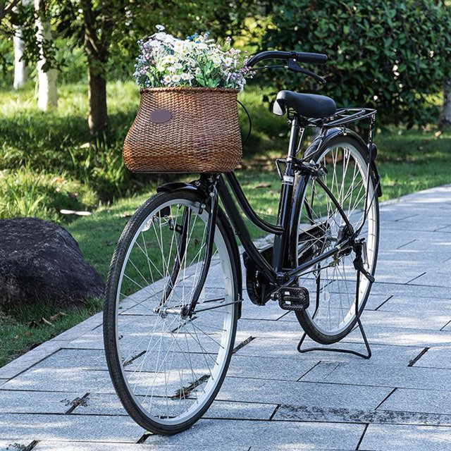 Bicycle Basket Rattan Bicycle Basket Bicycle Riding Accessories Coffee Color Shenzhuyue
