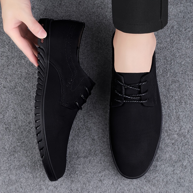 Men's Solid Lace-up Casual Shoes, Men's Office Daily Footwear With ...