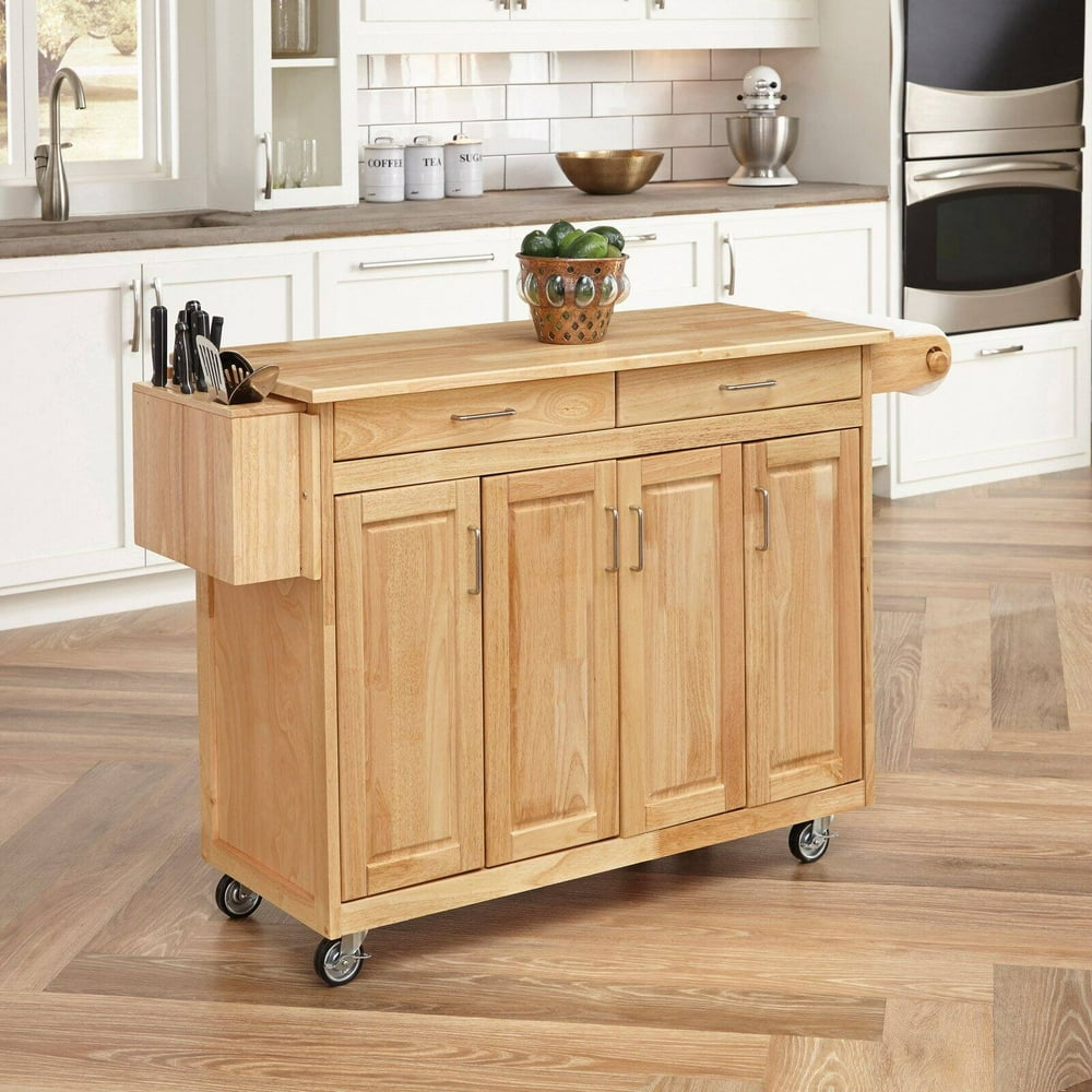 Natural Breakfast Bar Kitchen Cart with Wood Top