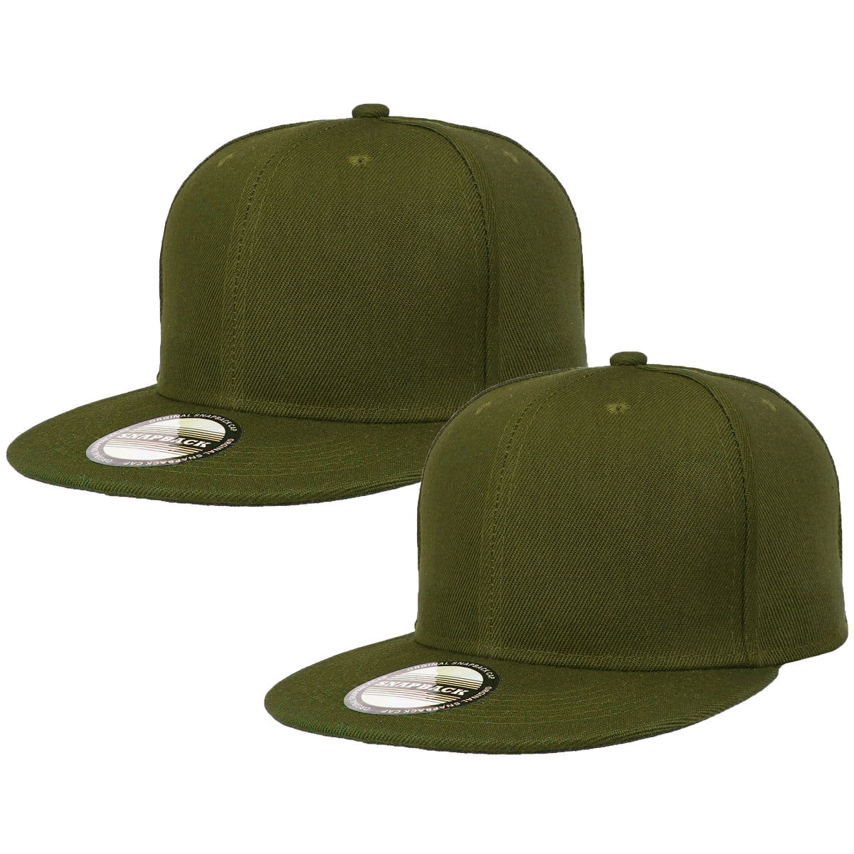2-pack Classic Snapback Hat Cap Hip Hop Style Flat Bill Blank Solid Color Adjustable Size Army Green & Army Green