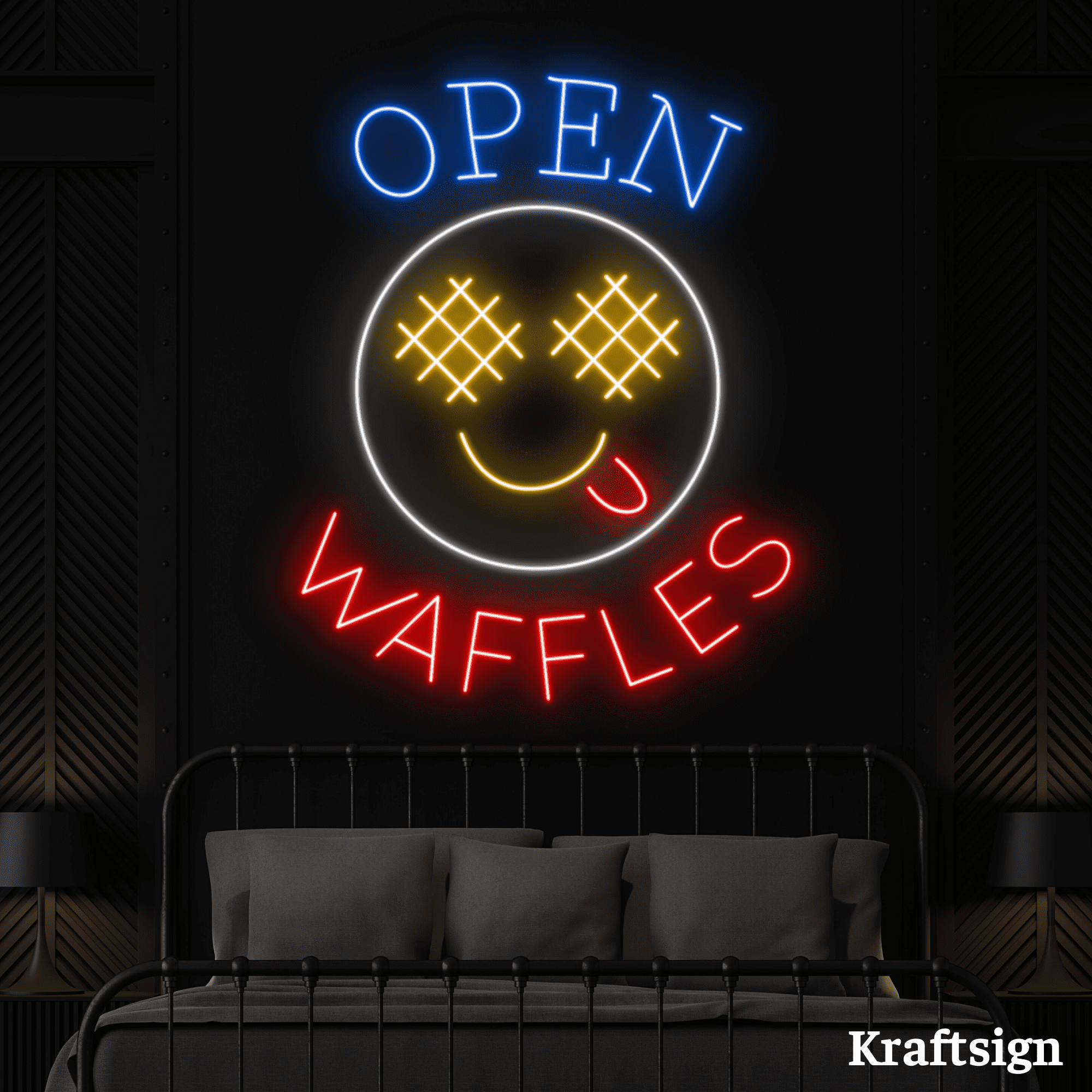 Craftnamesign Waffles Neon Signs, Open LED Sign, Waffles Bakery Shop Decor