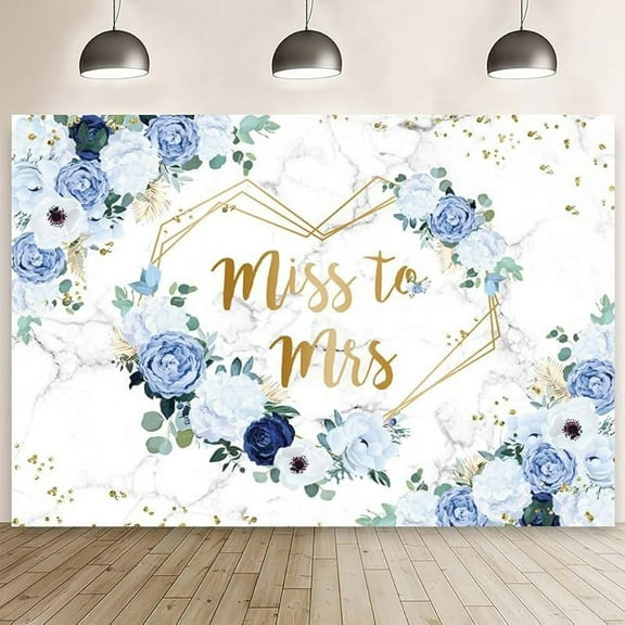 5x3ft Miss to Mrs Violet Floral Backdrop for Bridal Shower Purple and White Flowers Photography Background Hearts Geometric Couple Wedding Party Decorations Bride to Be Engagement Banner Props
