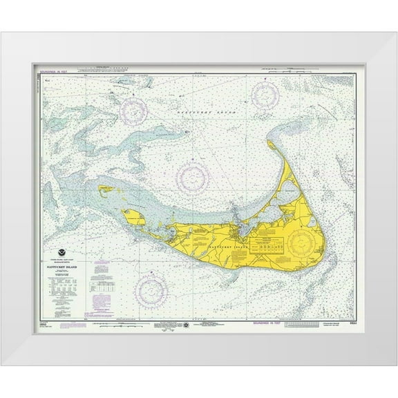 NOAA Historical Map and Chart Collection 18x15 White Modern Wood Framed Museum Art Print Titled - Nautical Chart - Nantucket Island ca. 1975