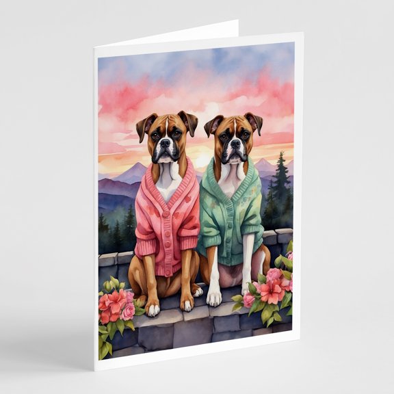 Boxer Two Hearts Greeting Cards Pack of 8 7 in x 5 in