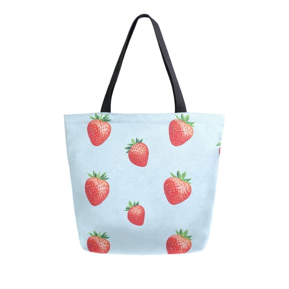Durable Canvas Tote Bag with Zip Pocket Bags for Woman Shoulder Versatile Carryall for Everyday Use Strawberry