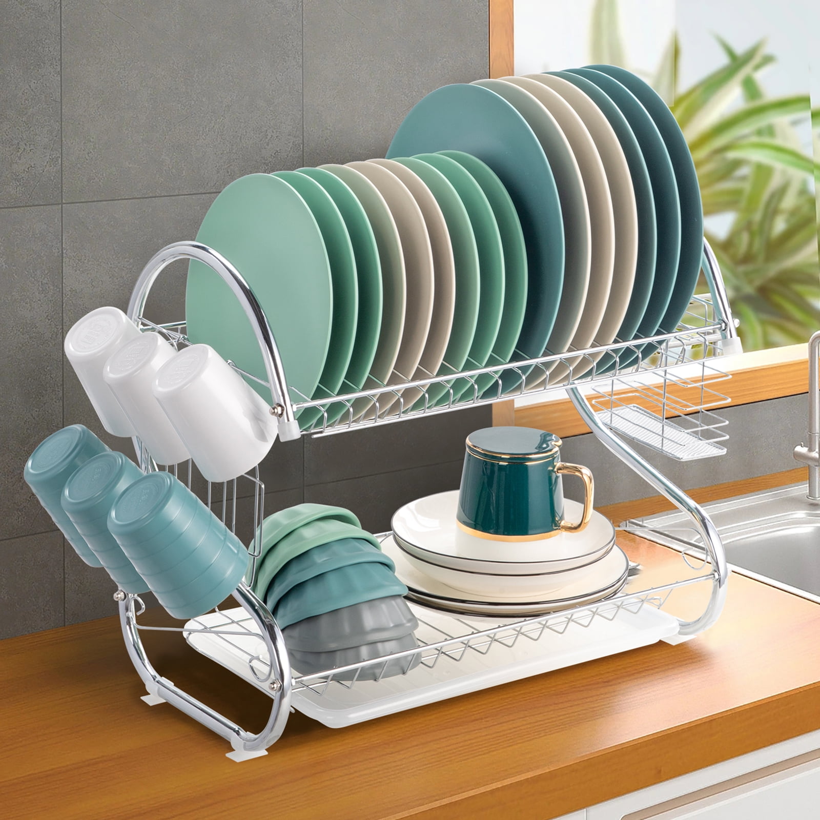 Dish Drying Rack, 1/2 Tier Dish Rack With Drainboard, Multifunctional  Household Bowl Rack, Dish Drainer, Dish Drying Racks With Utensil Holder,  Chopsticks Cage, Kitchen Accessories - Temu