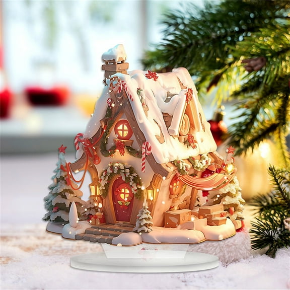 Christmas Village Gingerbread House Decorations - 2D Acrylic Table Decor, Collectible Ornaments,Christmas Houses Ornament Tabletop Figurine Modern Cute Christmas Decoration Gingerbread House