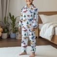 thumbnail image 5 of Yuyamidu Xmas Dinosaur Button Pajama Set of 2 Kids Long Sleeve Night Shirt & Long Pants Christmas Loungewear Pj 11-12 Boys Girls Sleepwear for Spring Fall Winter, Blue, 5 of 7