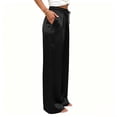 thumbnail image 5 of DeHolifer Women's Pants High Waisted Solid Color Wide Leg Drawstring Flowy Trousers with Pockets Black S, 5 of 7