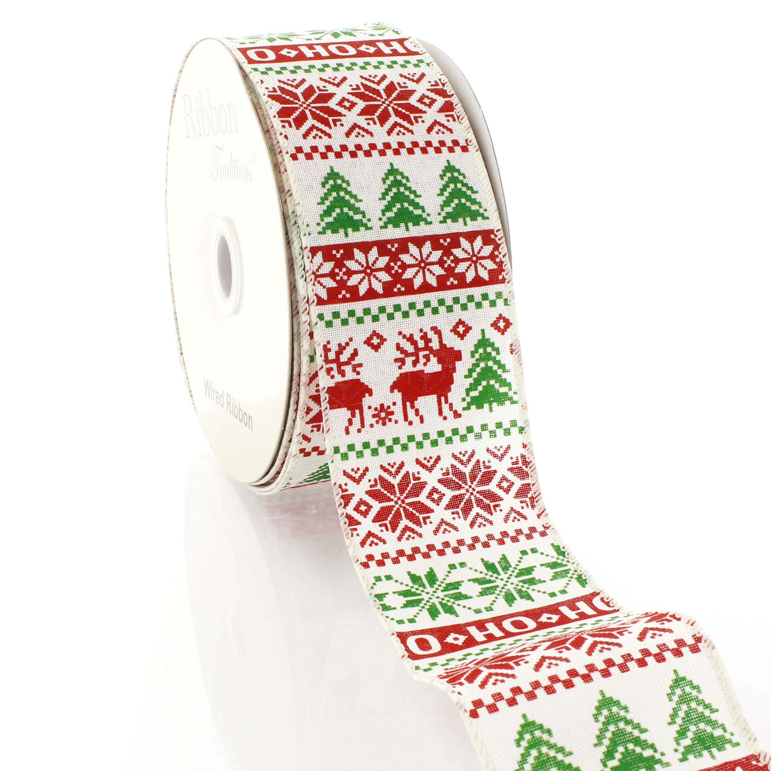 Wired Ribbon * Glitter Woof Merry Christmas * Natural, Red, Green, Whi –  Personal Lee Yours