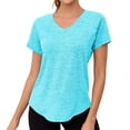 thumbnail image 2 of Babysbule Women's V-Neck Raglan Short Sleeve Quick-Dry Workout Top Relaxed Fit Curved Hem Casual Relaxed Fit Tee, 2 of 8