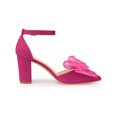 thumbnail image 3 of BLISSFUL STEP Women's Bow Knot Pointed Toe Block Heel Pumps Hot Pink 6, 3 of 8