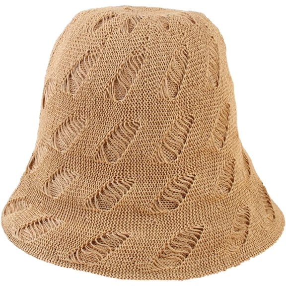 CoCopeaunts Women Bucket Hat Solid Color Casual Simple Bucket Caps Bell-Shaped Hollow Design Stretchy Warm Knitting Beanie Hat