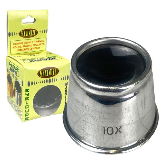 MAXIMIZE (2 Pack) Silver Jeweler's Loupe | 10X Power | Distortion-Free 1" Focal Lens | Chrome-Finished Aluminum | Anti-Glare Black Lining | Pock Sized & Great For Detail Work