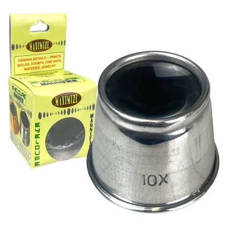 MAXIMIZE (2 Pack) Silver Jeweler's Loupe | 10X Power | Distortion-Free 1" Focal Lens | Chrome-Finished Aluminum | Anti-Glare Black Lining | Pock Sized & Great For Detail Work