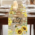 thumbnail image 3 of Table Runners 90 Inches Long Dress Scarves, Sunflower Floral Farmhouse Coffee/Dining/Kitchen Table Runner for Living Room, Farmhouse Pastoral Daisy Bees Brown Wood 13x90 Inch, 3 of 9