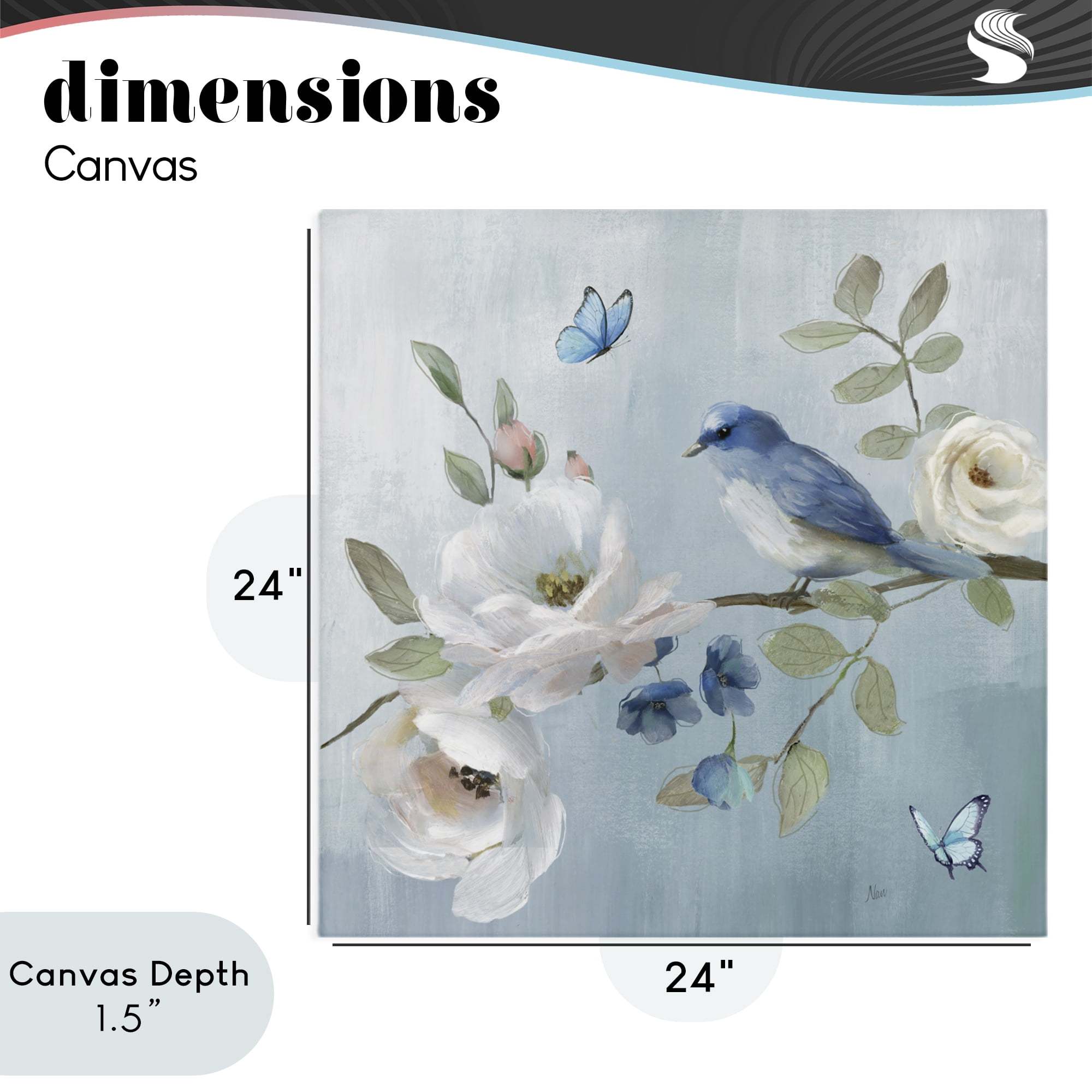Stupell Industries Pastel Blue Bird Blooms Canvas Wall Art, design by Nan
