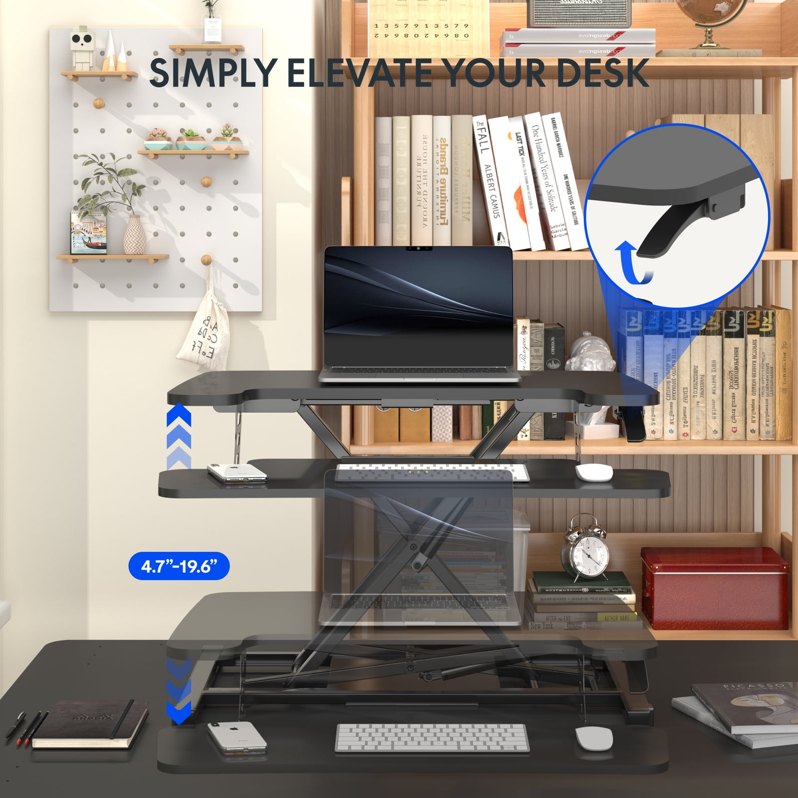 LINJH Standing Desk Converter 28" Wide Height Adjustable Sit Stand Riser